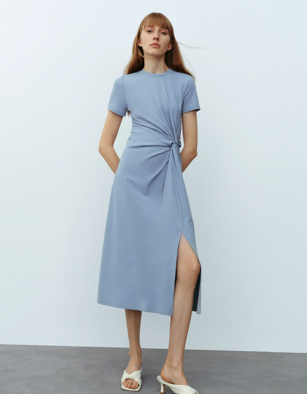 Twist Side Crew Neck A-Line Dress