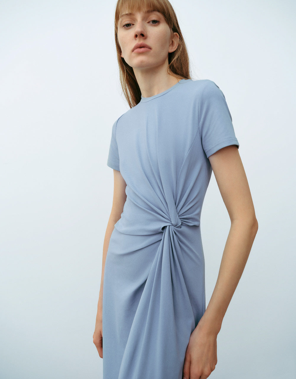 Twist Side Crew Neck A-Line Dress