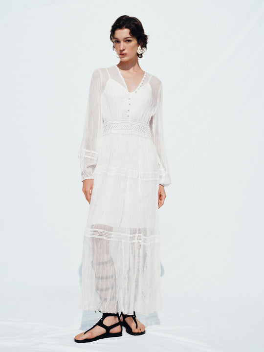 Broderie Detail Crinkle Maxi Dresses