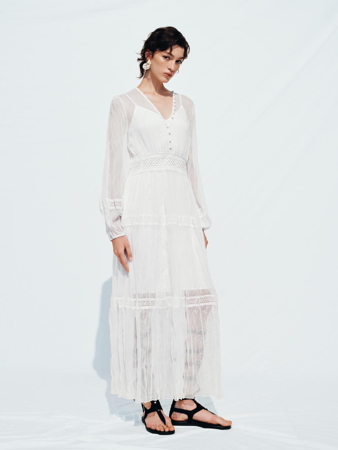 Broderie Detail Crinkle Maxi Dresses