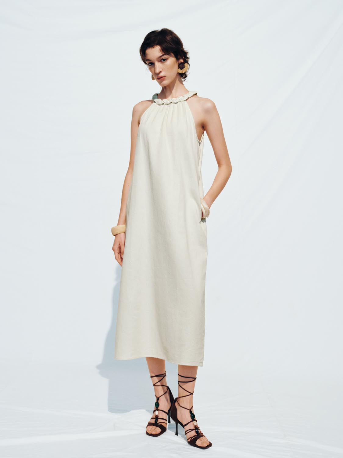 Halter Neck Sleeveless A-Line Maxi Dresses