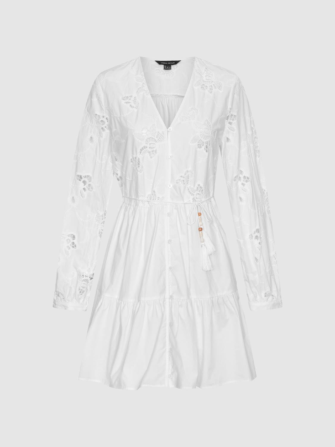 Broderie Long Sleeve Midi Dresses