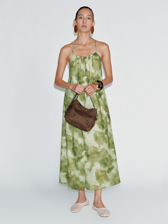 Strappy Beaded Printed A-Line Midi Dresses