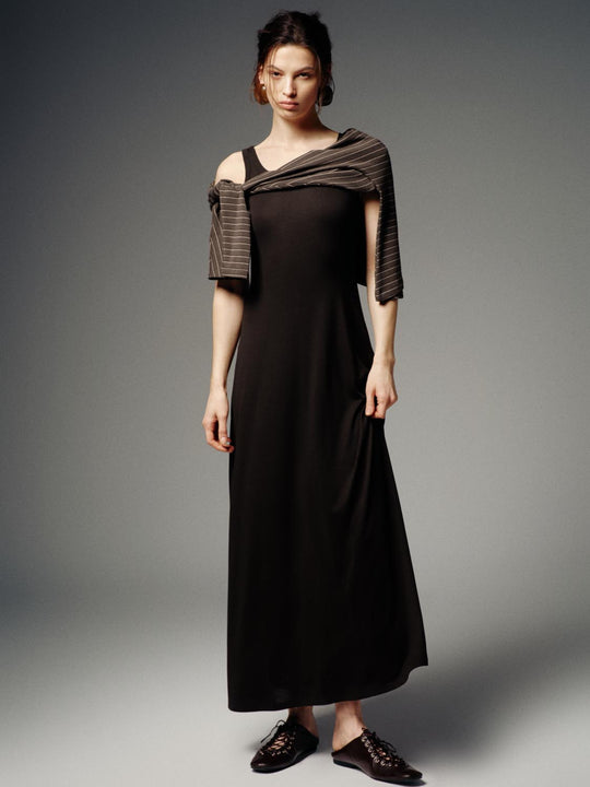 Asymmetric Spliced Contrast A-Line Midi Dresses