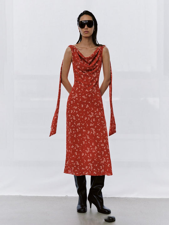 Cowl Neck Sleeveless Straight Midi Dresses