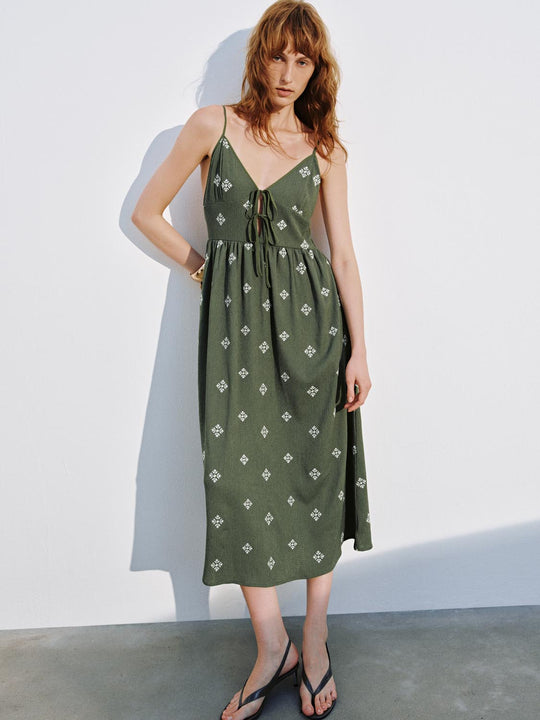 Strappy Lace-Up A-Line Midi Dresses