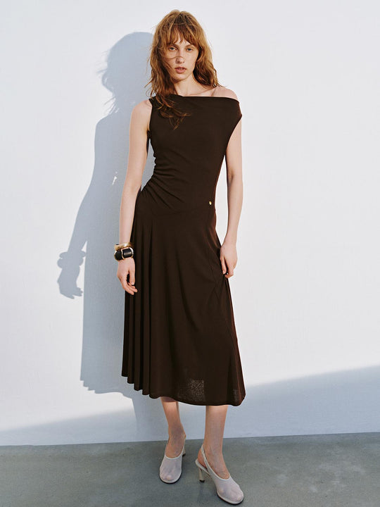Cowl Neck Sleeveless Tiered A-Line Maxi Dresses