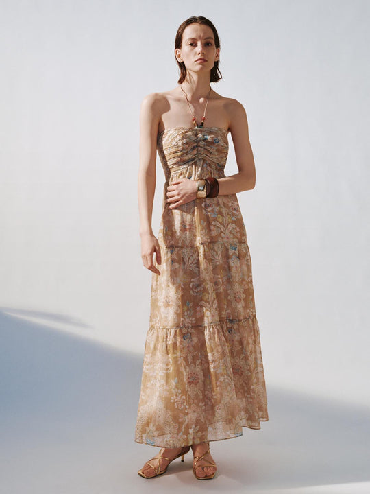 Halter Neck Printed A-Line Midi Dresses