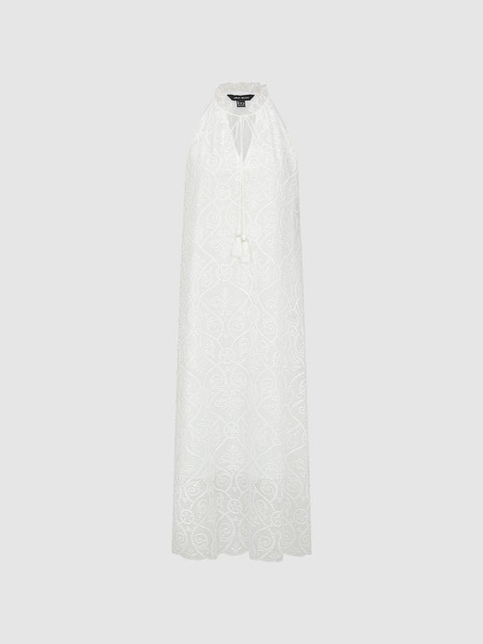 Embroidery Tassel Detail Sleeveless Guipure Lace A-Line Midi Dresses