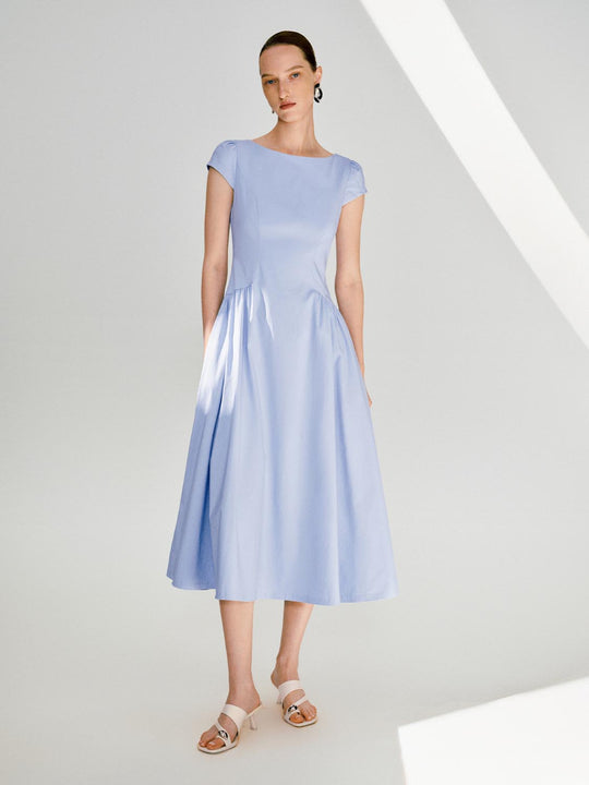 Viscose Gathered Waist A-Line Maxi Dresses