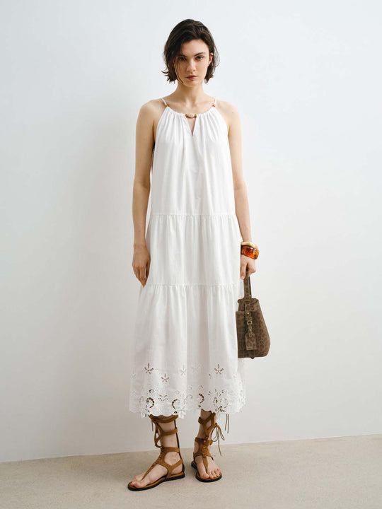 Cotton Tiered Eyelet Hem Dress