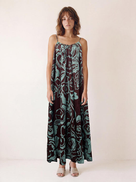 A-line Floral Print Maxi Spaghetti Strap Dress