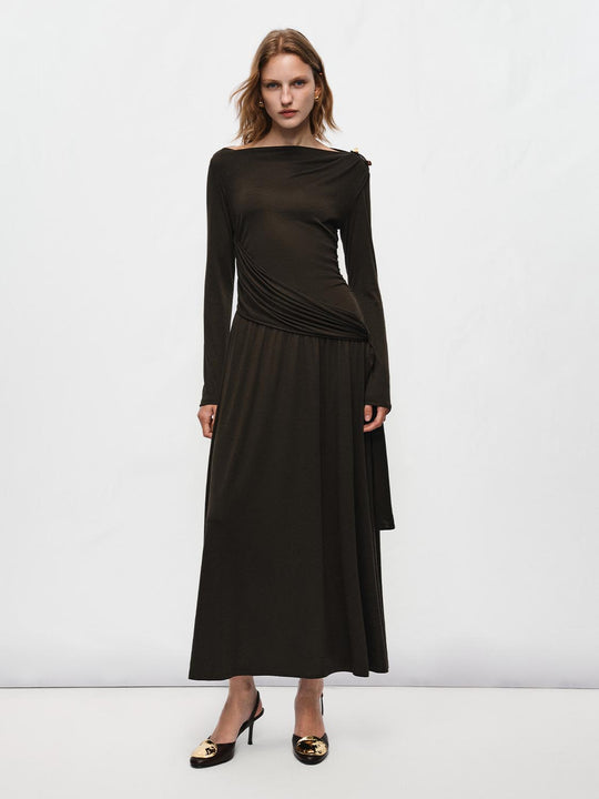 Long Sleeve Off Shoulder Ruched Dress