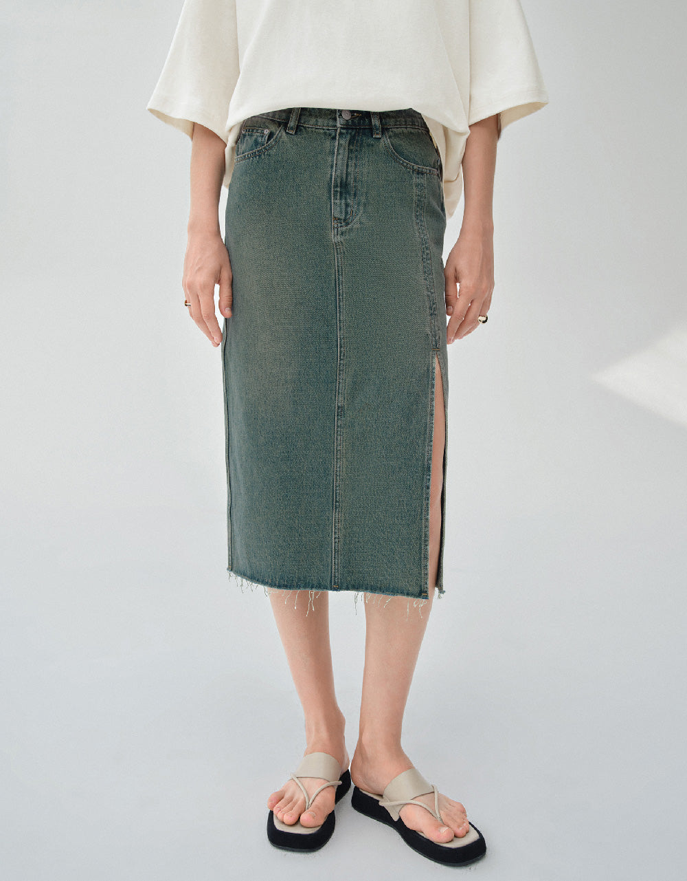 Midi Straight Denim Skirt