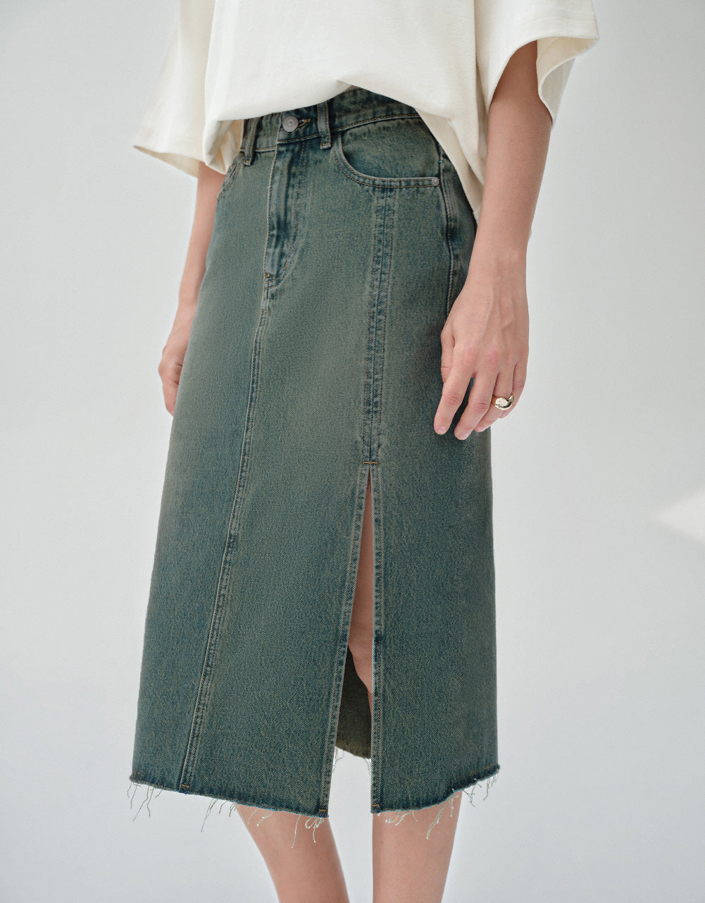 Midi Straight Denim Skirt