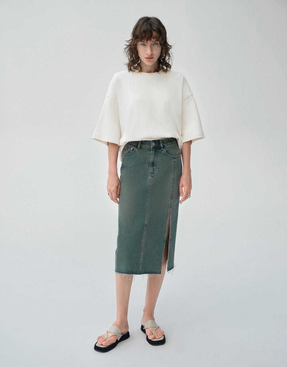 Midi Straight Denim Skirt