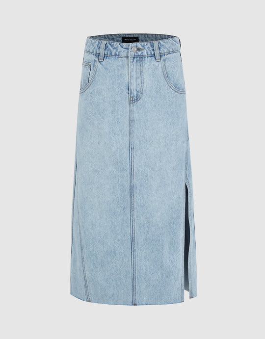Split Hem Straight Denim Skirt
