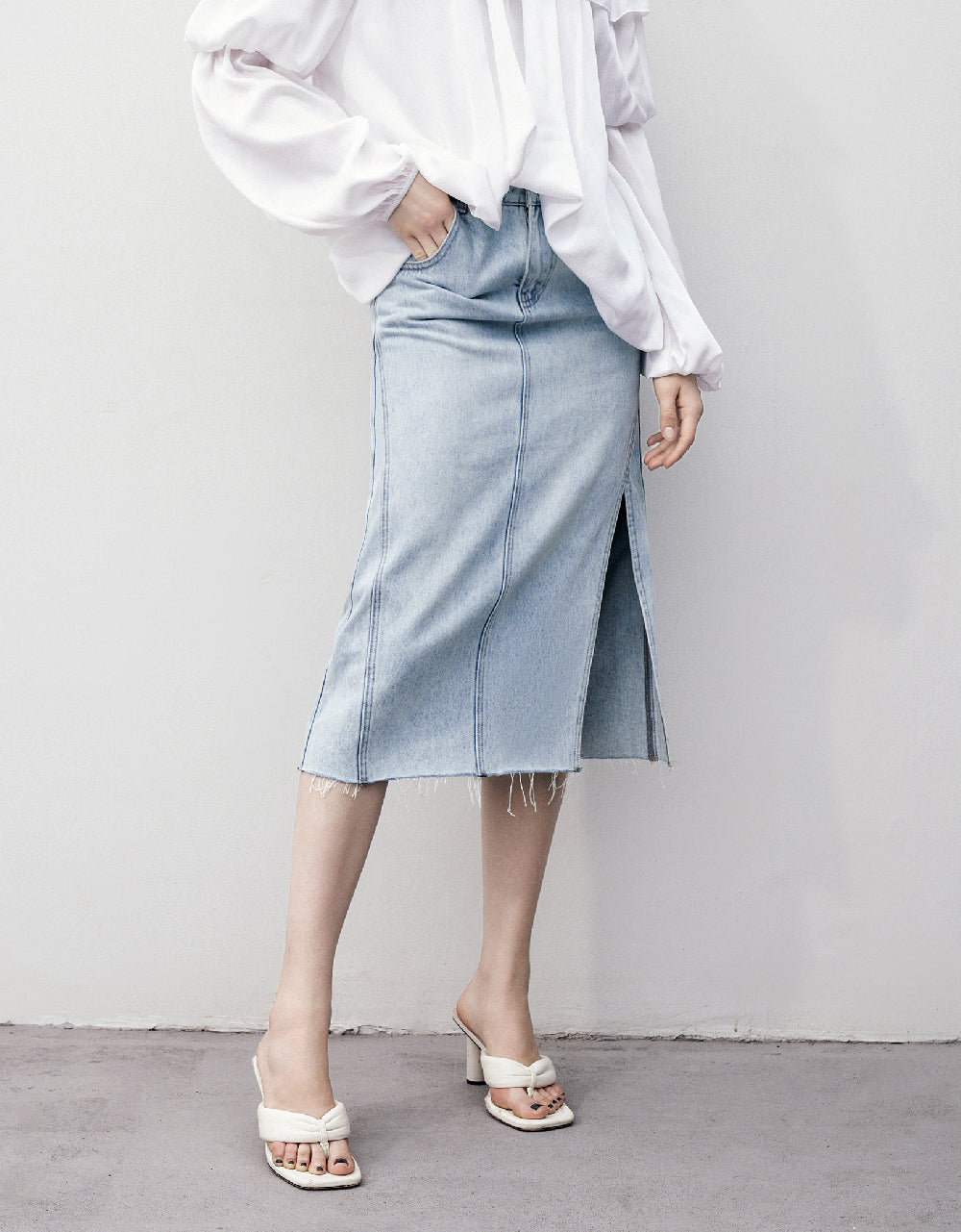 Split Hem Straight Denim Skirt