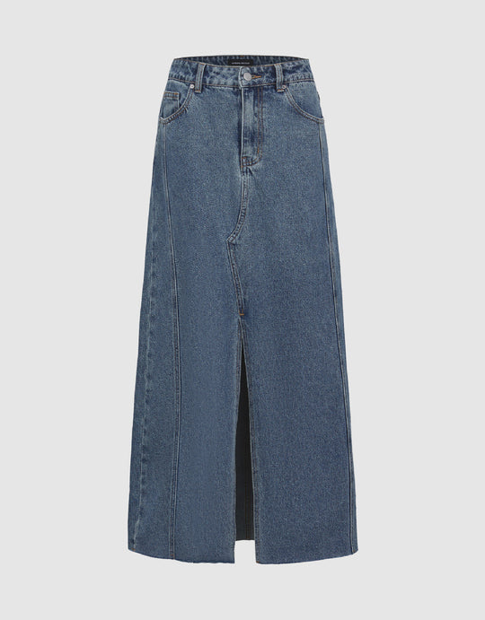 Split Hem A-Line Denim Skirt