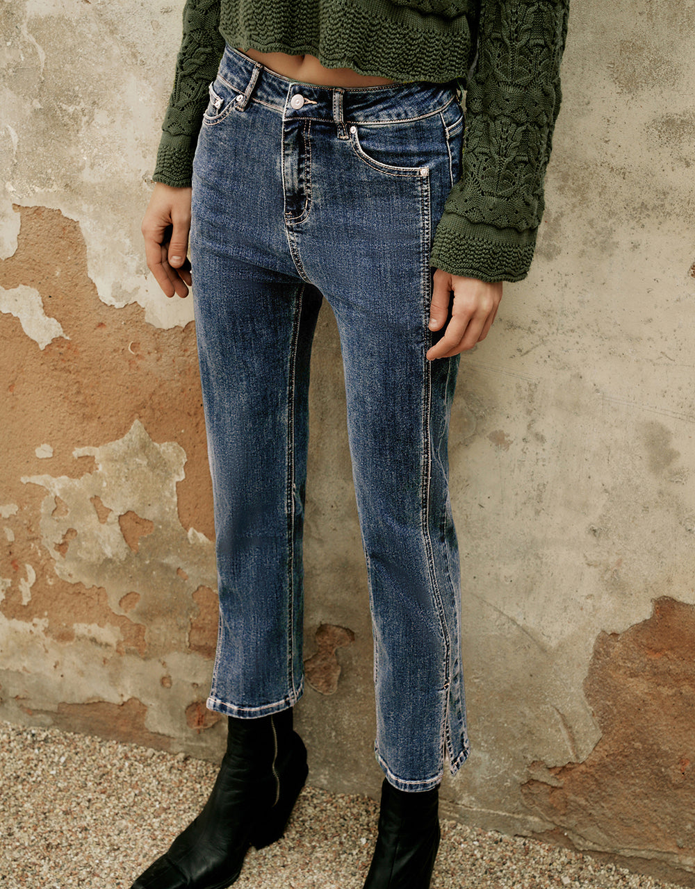 Split Hem Straight Jeans