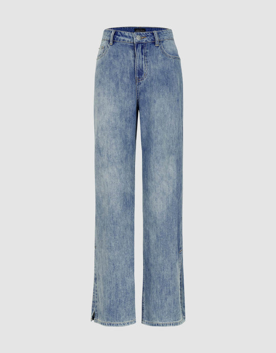 Split Hem Wide-Leg Jeans