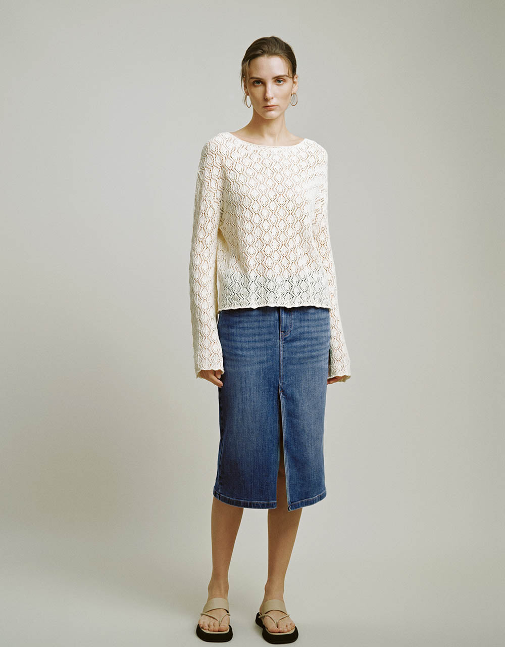 Split Hem Midi Straight Denim Skirt