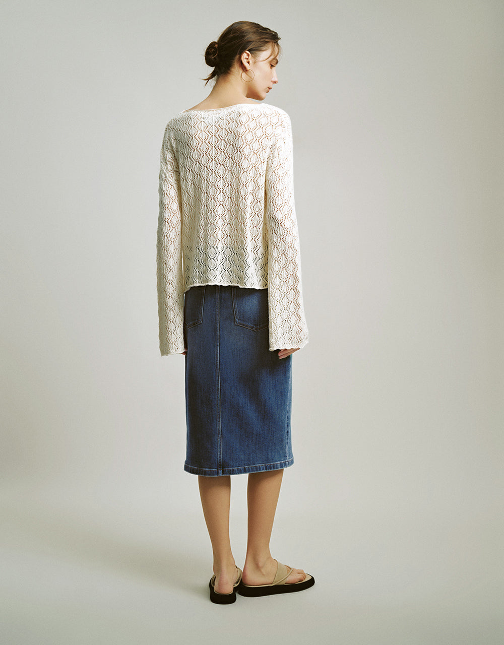 Split Hem Midi Straight Denim Skirt