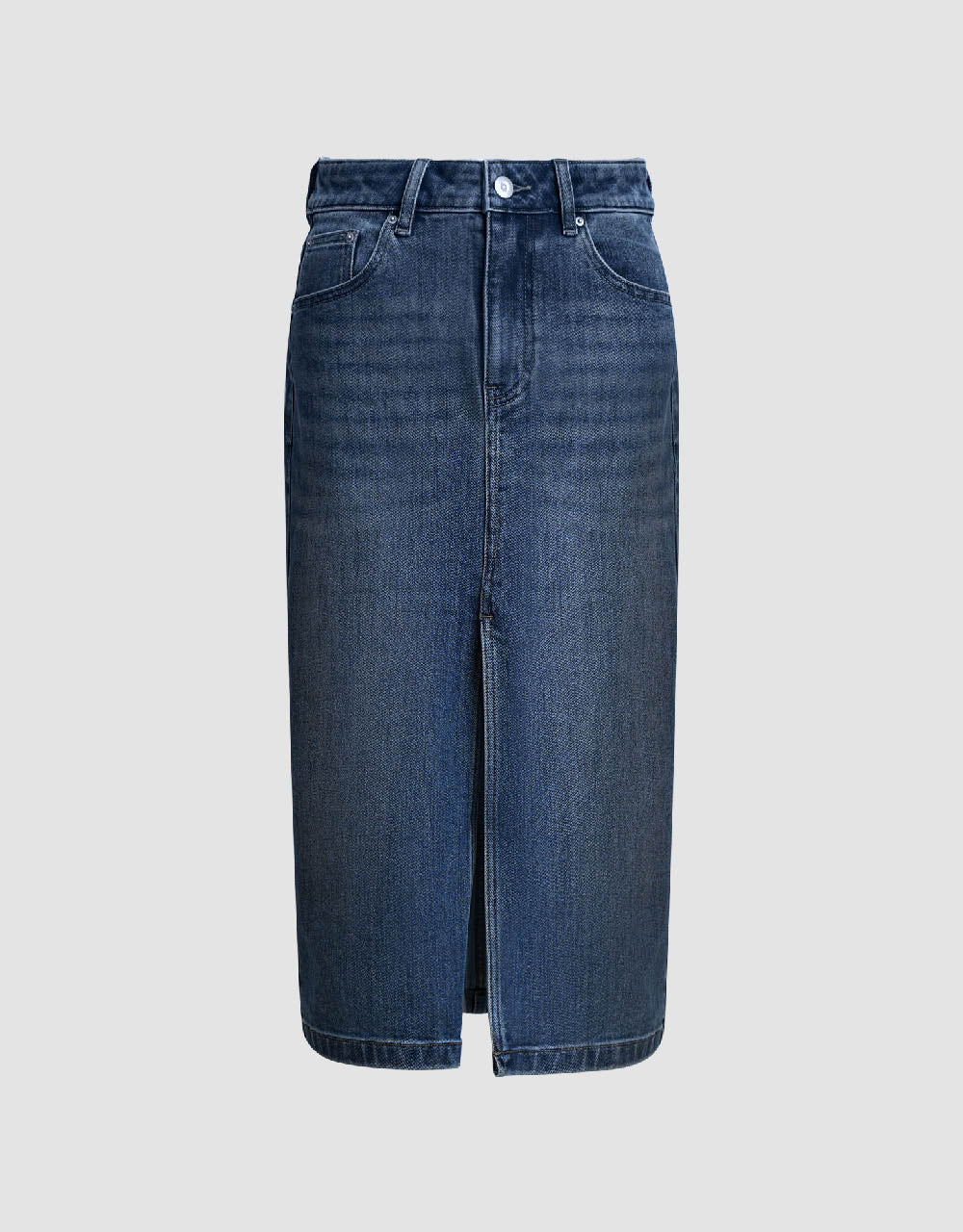 Split Hem Midi Straight Denim Skirt