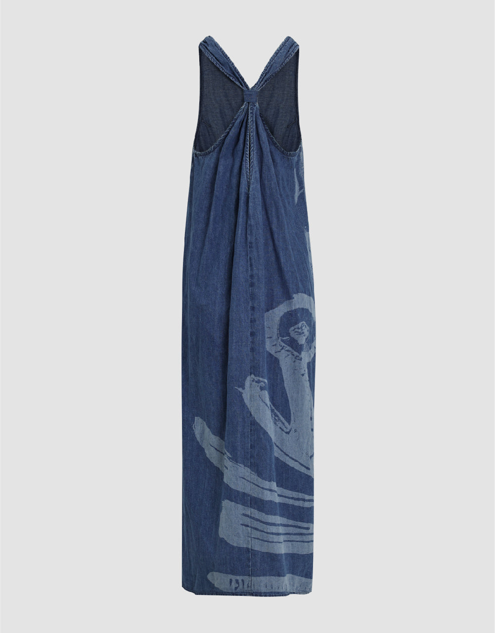 Printed Crew Neck Sleeveless Denim Dress