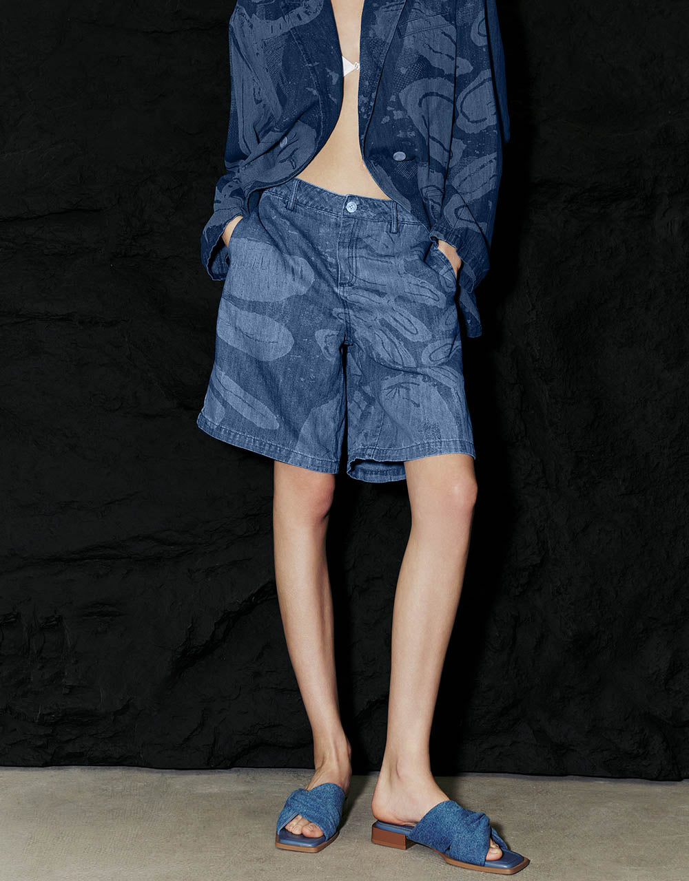 Printed Denim Shorts