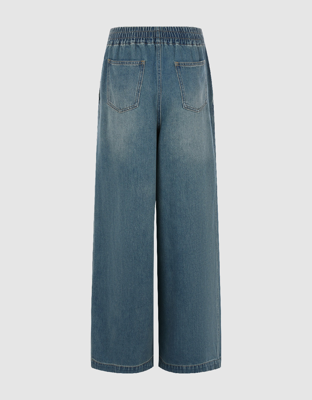 Elastic Waist Wide-Leg Jeans