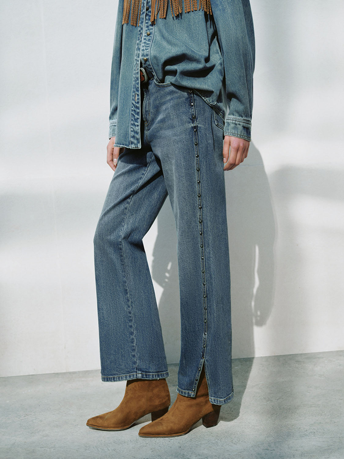 Wide-Leg Split Hem Jeans