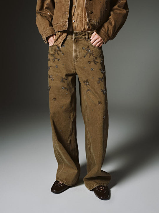 Rhinestone Flare Leg Denim Jeans