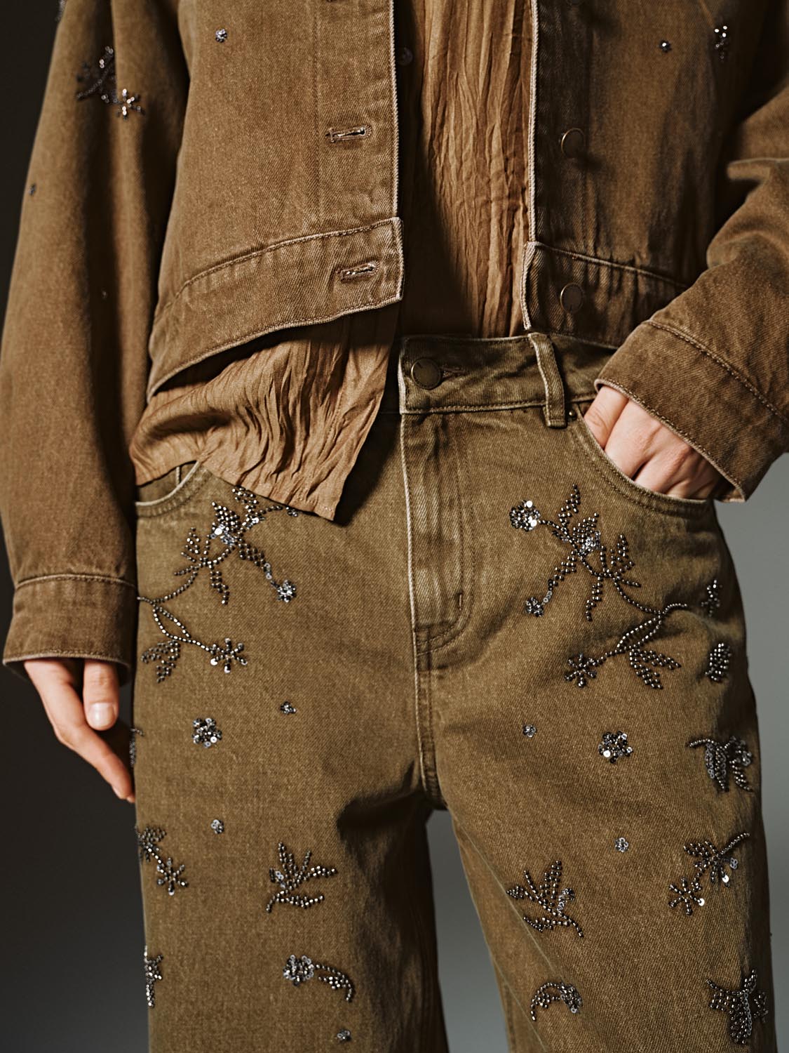 Rhinestone Flare Leg Denim Jeans