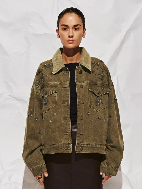 Flap Pocket Rhinestone Denim Jackets