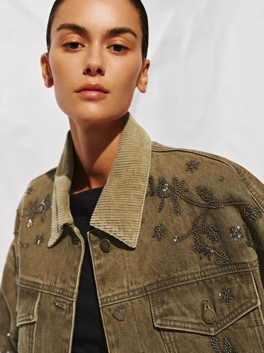 Flap Pocket Rhinestone Denim Jackets