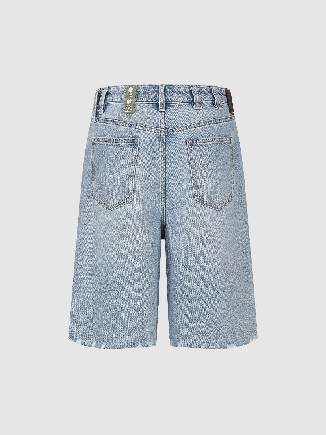 Beltloop Décor Scallop Hem Denim Shorts