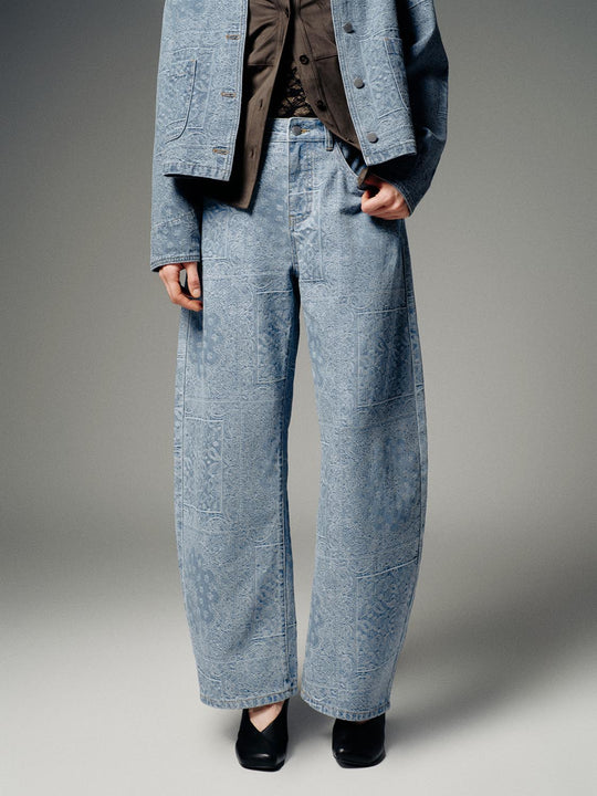Printed Barrel Leg Jeans