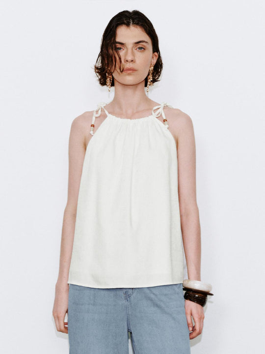 Drawstring Strappy Sleeveless Denim Shirts
