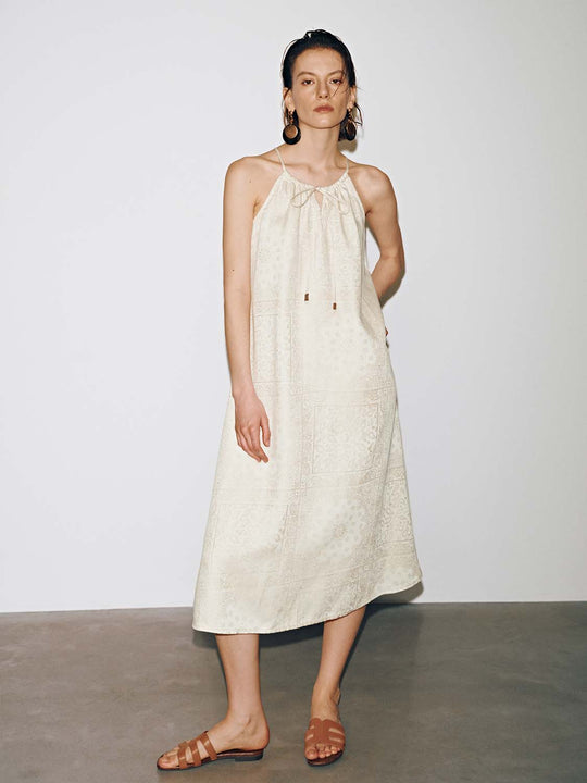Strappy Lace-Up Denim Midi Dresses