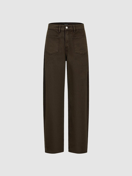Mid-rise Textured Wide-leg Cotton Pants