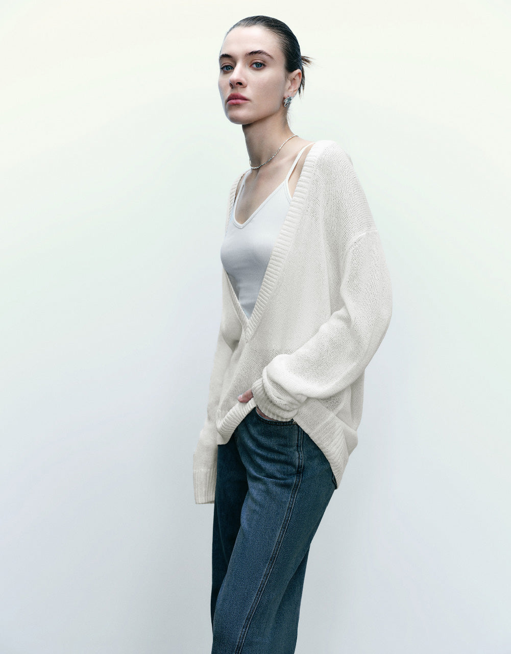 Straight V-Neck Knitted T-Shirt