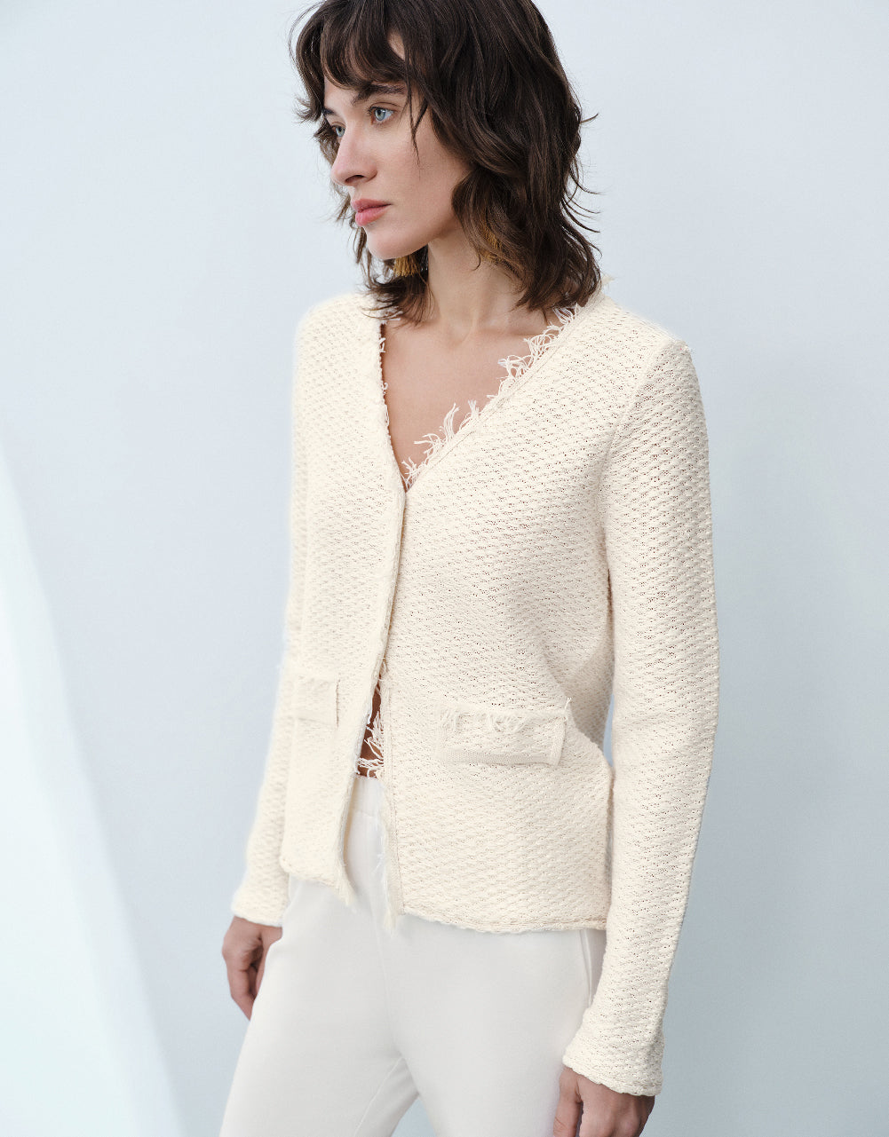 Knitted Cardigan With Fake Pockets