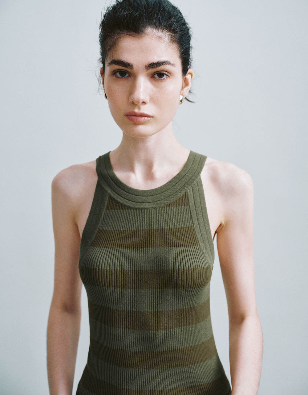 Striped Crew Neck Knitted Tank Top