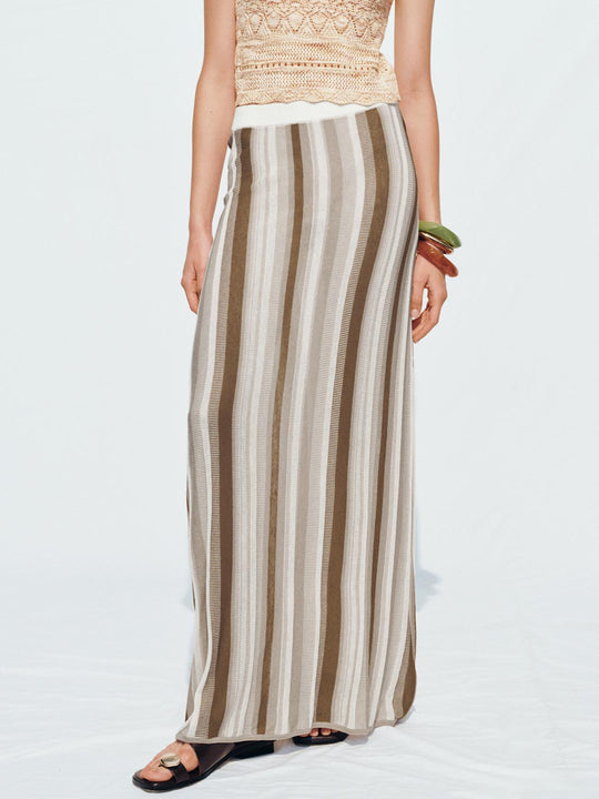 Knitted Striped Maxi Skirts