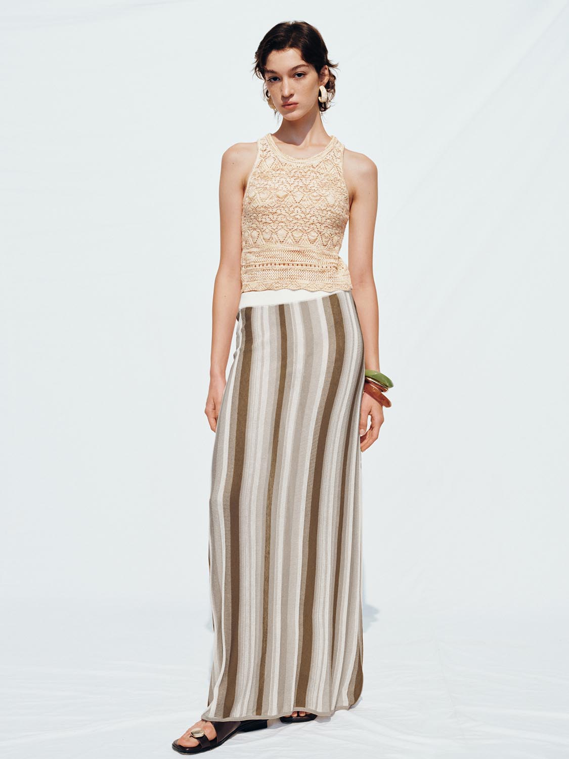 Knitted Striped Maxi Skirts