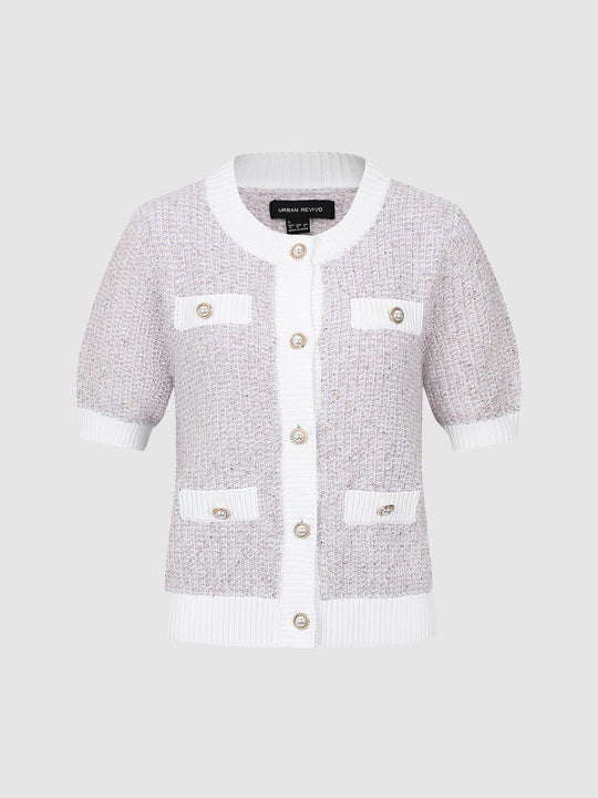 Contrast Trim Short Sleeve Knitted Cardigans