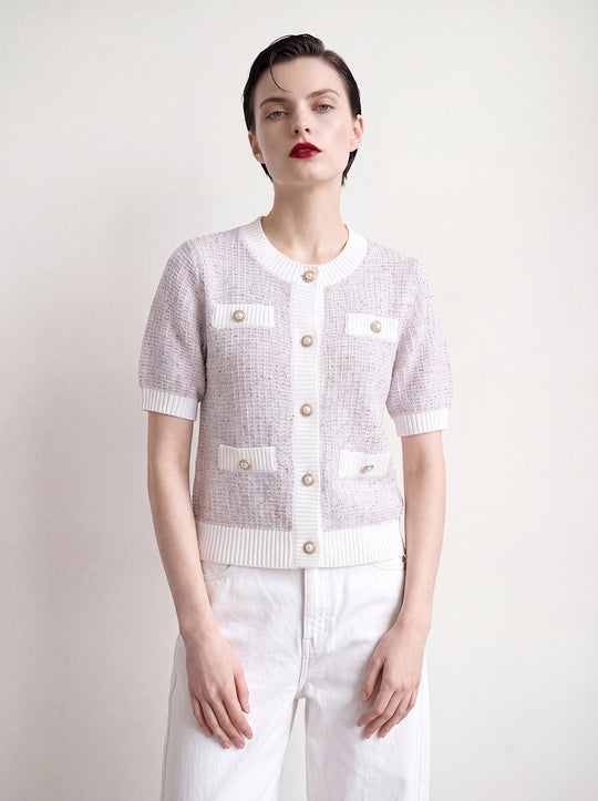 Contrast Trim Short Sleeve Knitted Cardigans