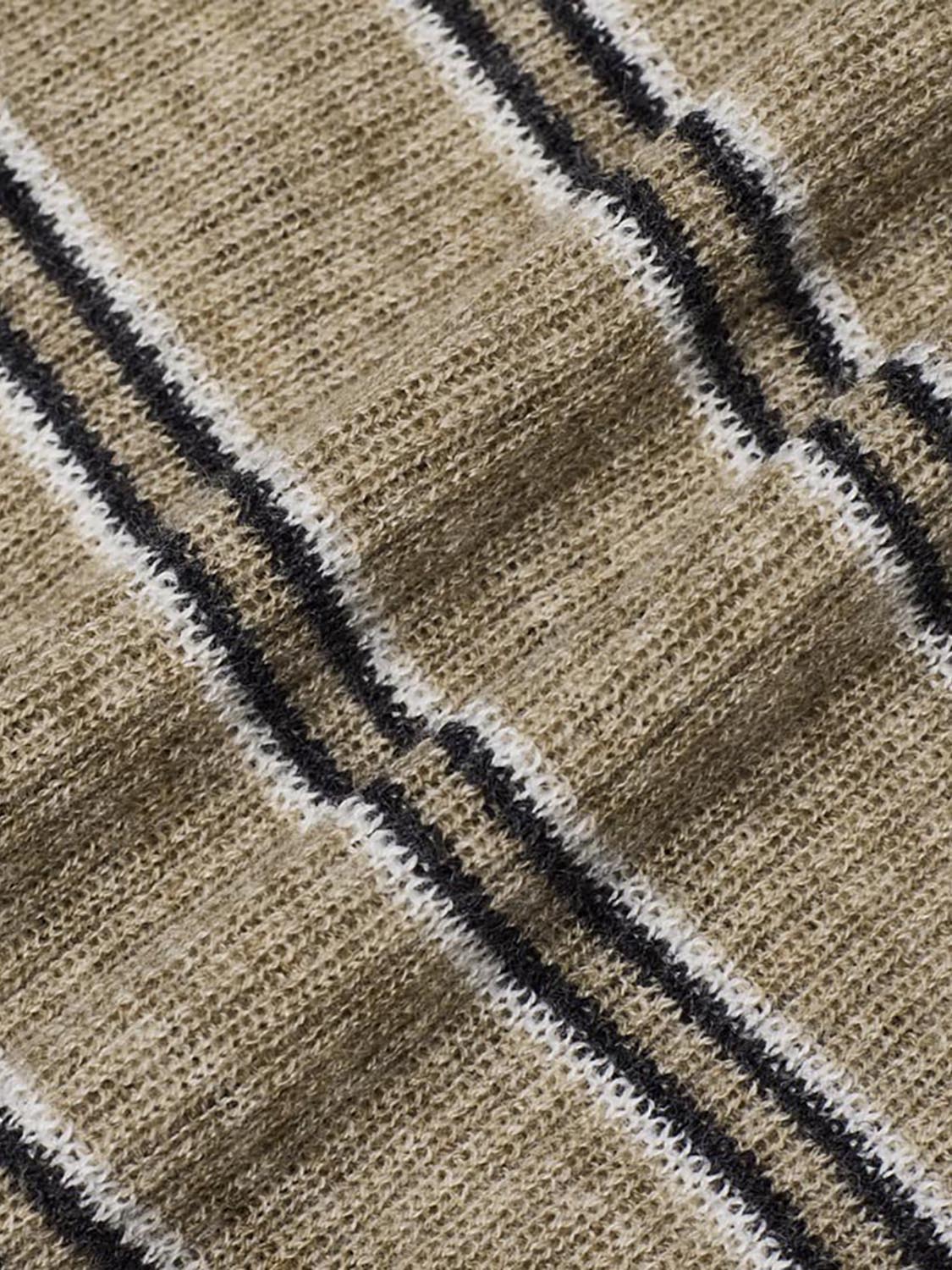 Collared Stripe Long Sleeve Knitted T-Shirts