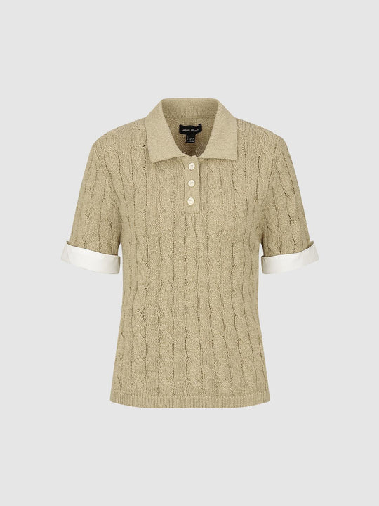 2 In 1 Polo Neck Cable Knitted T-Shirts